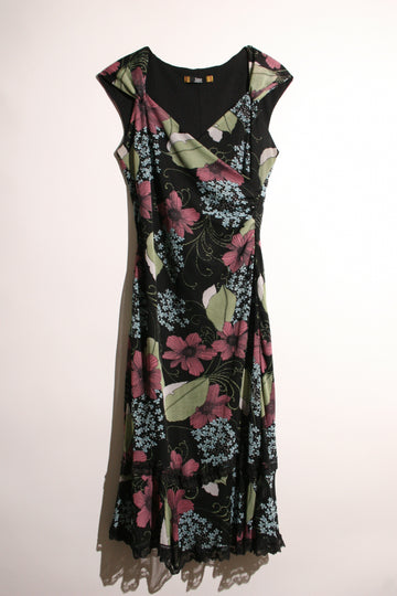 Floral Short Sleeve Midi Dress (S)