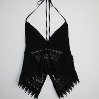 V-Neck Lace Halter Top (S)