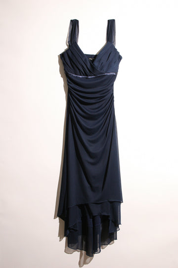 Navy Blue Ruched Midi Dress (S-M)