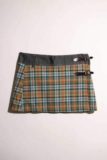 Denim Plaid Buckle Mini Skirt (6)