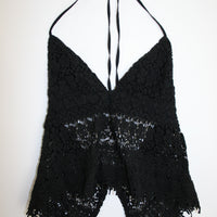 V-Neck Lace Halter Top (S)