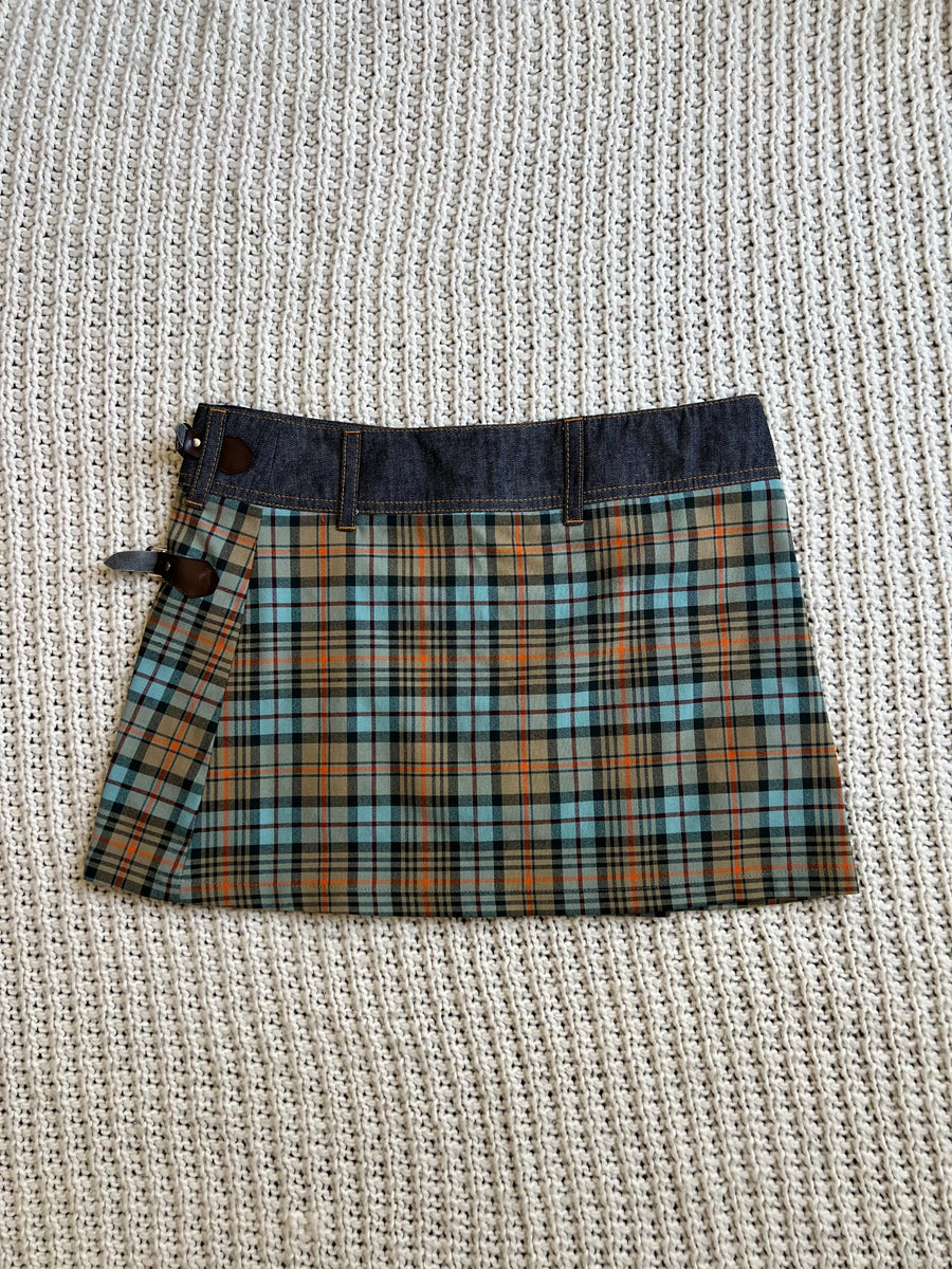 Denim Plaid Buckle Mini Skirt (6)