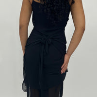 Midi Ruffle Dress With Lower Back Tie (S)