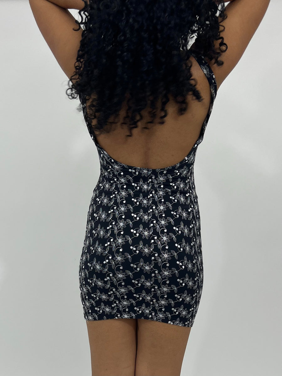 Floral Embroidered Backless Mini Dress (XS)
