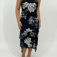Bead Strapped Floral Midi Dress with Ruffles (M-L)