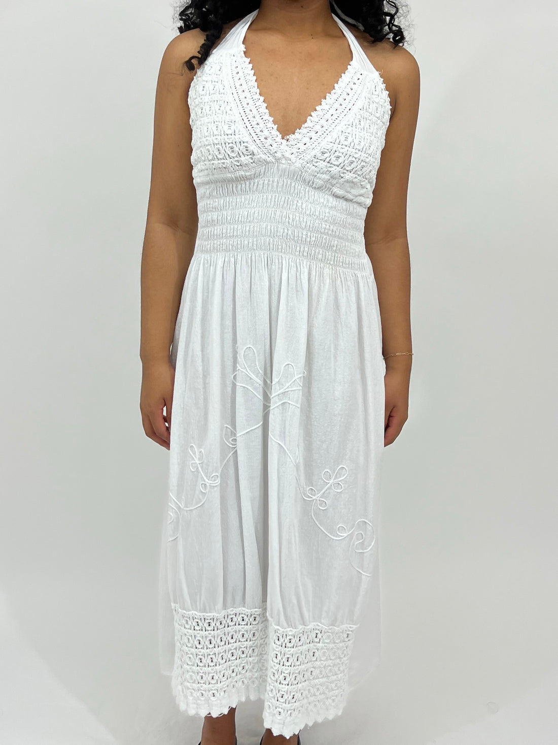 White Crochet Top Maxi Dress (S-M)